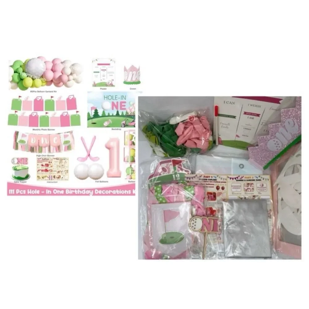 Hole in One Girl 1st Birthday Golf Theme Party Decorations Kit Balloon Garland